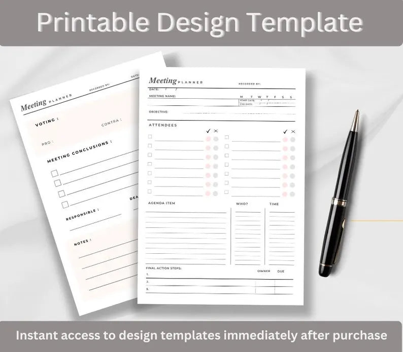 Printable Meeting Planner, Meeting Coordinator Guide, Business Gathering Agenda, Session Log Journal, Meeting Calendar, Meeting Planner Log.