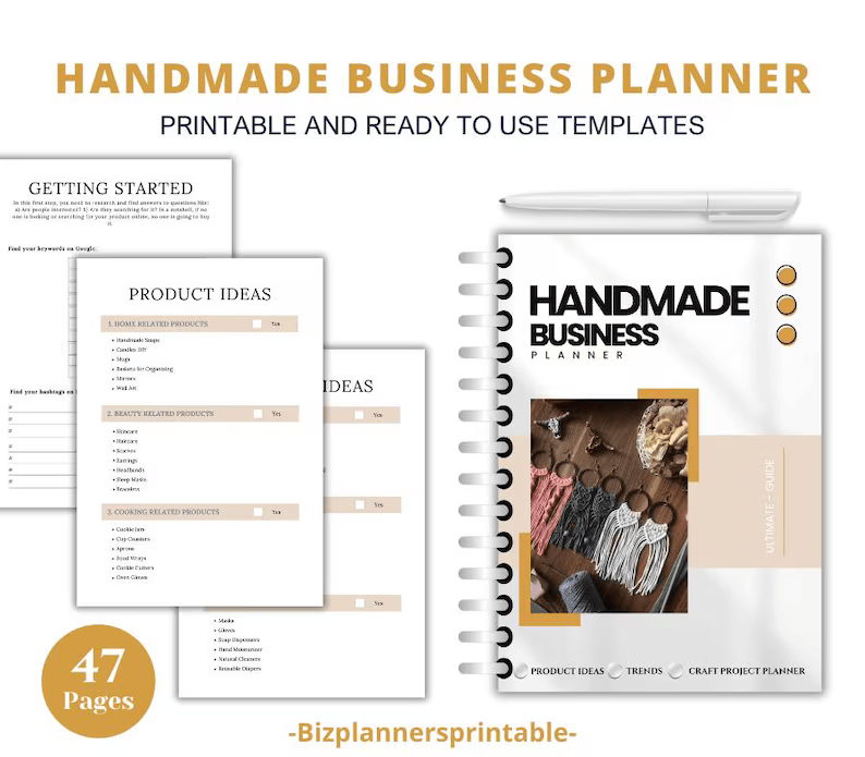 Handmade Business Planner, Printable Business Planner, Business Startup Guide, Business Checklist, Startup Checklist PDF, Invoice Tracker