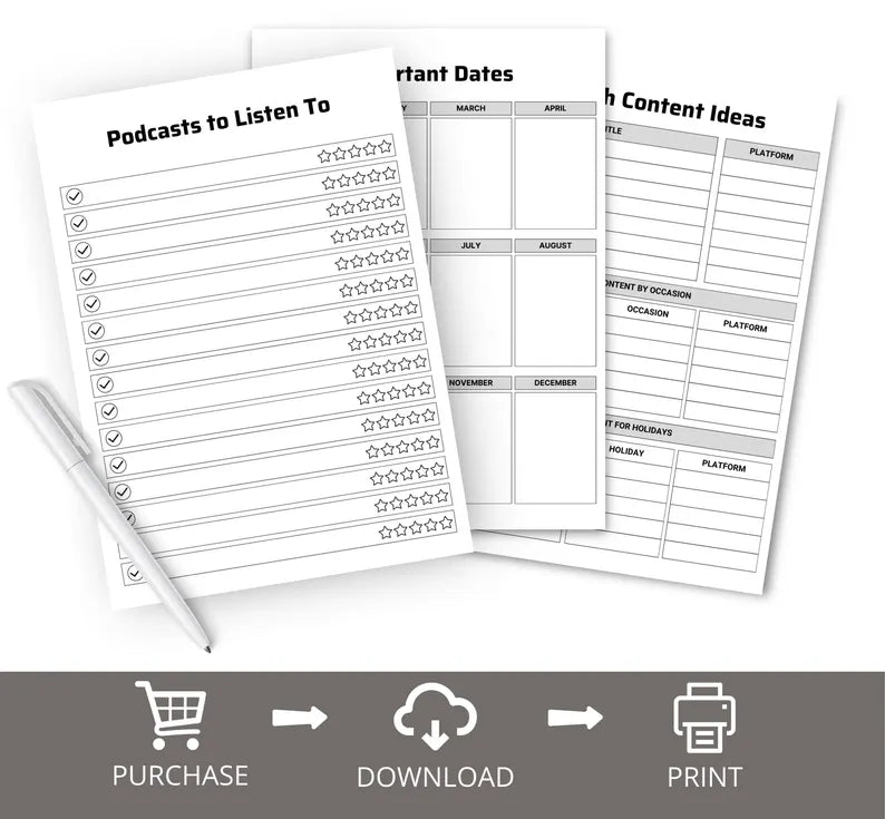 Printable Podcast Planner Template, Podcast Content Planning Worksheet, Printable Podcast Checklist, Podcast Planning Template Download