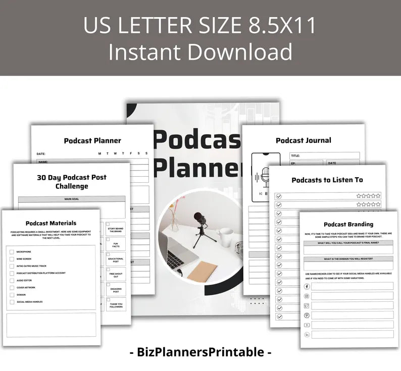 Printable Podcast Planner Template, Podcast Content Planning Worksheet, Printable Podcast Checklist, Podcast Planning Template Download