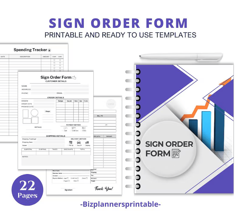 Sign Order Form Template, Editable PDF, Business Document, Custom Order Sheet, Print-at-Home Instant Download.