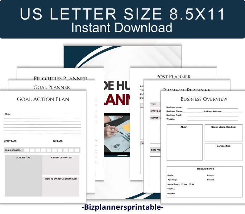 Side Hustle Planner, Side Hustle Guide, Passive Income Guide, How to Plan a Side Hustle, Side Hustle Planner, How to Make Passive Income.