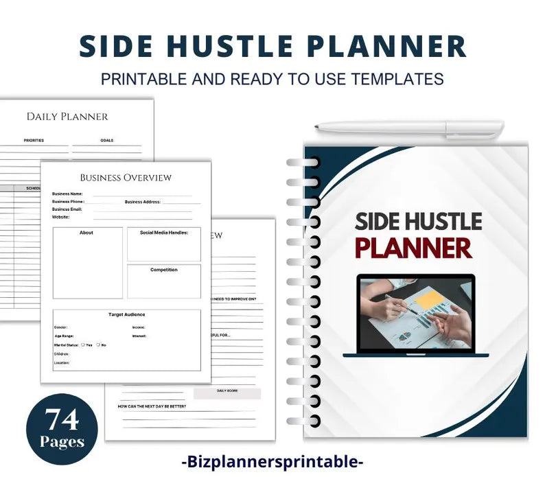Side Hustle Planner, Side Hustle Guide, Passive Income Guide, How to Plan a Side Hustle, Side Hustle Planner, How to Make Passive Income.