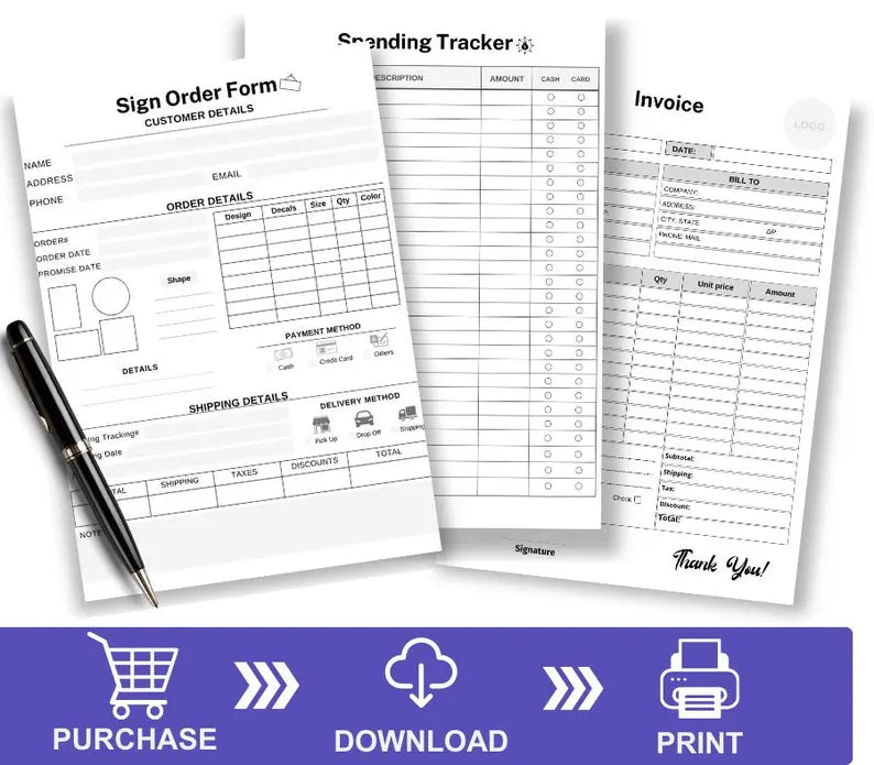 Sign Order Form Template, Editable PDF, Business Document, Custom Order Sheet, Print-at-Home Instant Download.